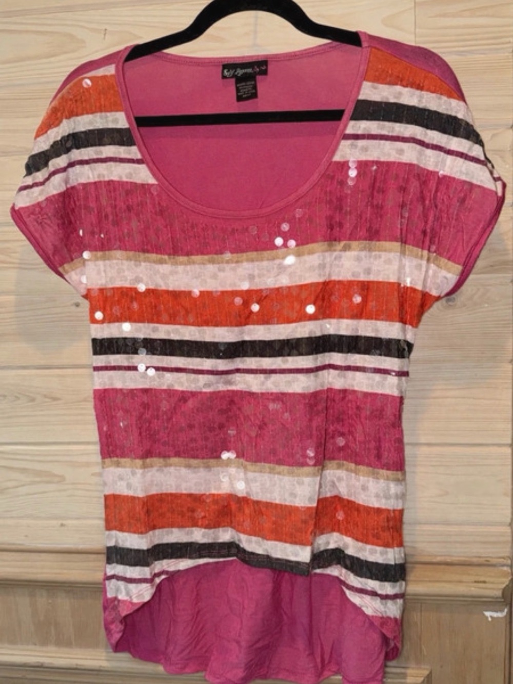Self Esteem Pink Striped Sequin Accent Women's Top